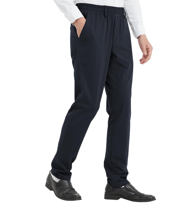 LETAOTAO Mens Elastic Waist Pants for Seniors High Stretch Expandable Waist Slaks for Elderly with Magnet Button (Black 32W x 32L)