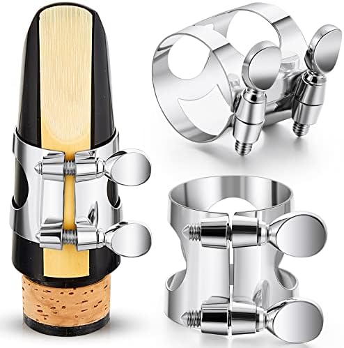 Treela 8 Pcs Clarinet Ligature B Flat with Adjustable Screws - Silver Mouthpiece Ligature for Bb Clarinet, Mouthpiece Ligature for Woodwinds Instruments