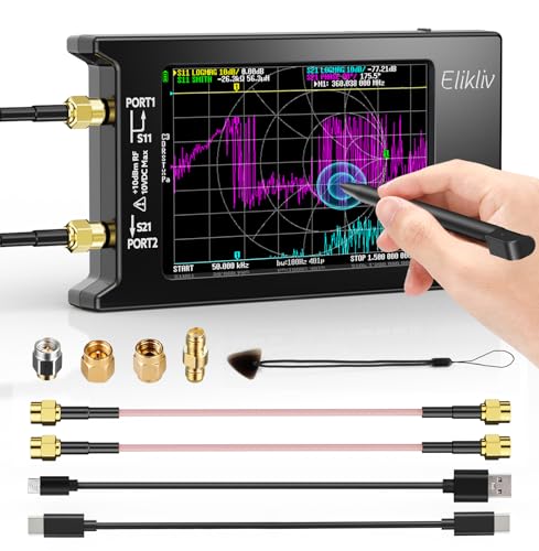 Upgraded NanoVNA-H4 Vector Network Analyzer V4.3, Elikliv 10KHz-1.5GHz HF VHF UHF Antenna Analyzer Measuring S Parameters, Voltage Standing Wave Ratio, Phase, Delay, Smith Chart, 4" Screen