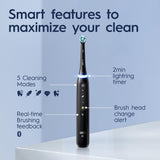 Oral-B iO Deep Clean + Whiten Rechargeable Electric Toothbrush with Visible Pressure Sensor, 2 Minute Timer, 5 Cleaning Settings, 1 iO5 Limited, 3 Toothbrush Heads, Travel Case & Refill Holder, Black