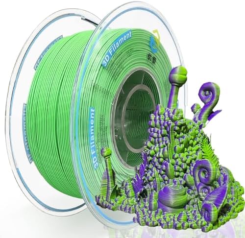 YOUSU Matte Dual Color PLA Filament Coextrusion Filament Multicolor 3D Printer Filament 1kg Compatible with Most of 3D Printer, Matte Lilac Green Color Change PLA.