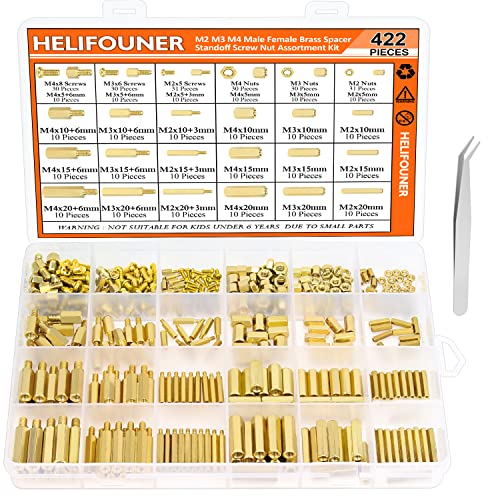 422 Pieces M2 M3 M4 Male Female Hex Brass Spacers Standoffs Screws Nuts Assortment Kit, Threaded Pillar for Printed Circuit Board Motherboard
