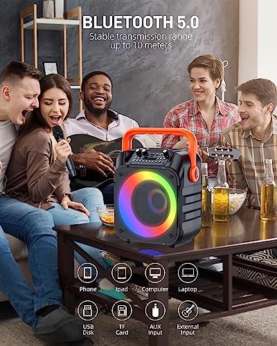 Karaoke Machine with 2 Wireless Microphones,Portable Karaoke Machine for Adults & Kids,Karaoke Microphone with PA System,Karaoke Speaker Supports for TWS,USB,FM,REC,AUX in,TF Card