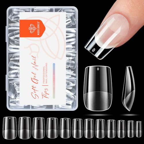 modelones Short Square Nail Tips, Pre-shaped Gel x Nail Tips Full Cover Fake Nails Acrylic Nail Tips Nail Extension Press on Nails Gel x Nail Kit 216PCS 12Sizes