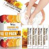 nbc BeautiLab Pedicure Kit Foot Soak Set: Bubble Salt, Sugar Scrub, Massage Mask, Massage Lotion in a Box, 4 Step Foot Spa Kit for Dry Feet, Tired Feet（3 Set Honey flower)