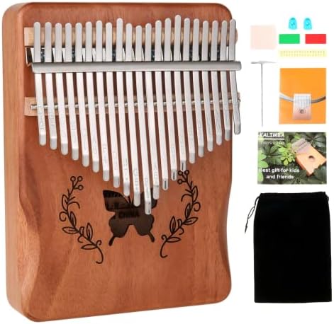 Kalimba Thumb Piano, Portable 21 Keys Mbira Finger Piano with Tune Hammer and Study Instruction, Musical Instruments Gift for Kids and Adults Beginners(Light Brown)