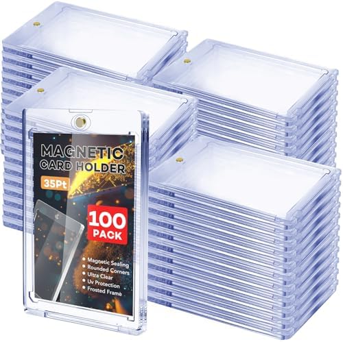 100 Pcs Magnetic Card Holder, 35 pt Magnetic Card Holder for Sports Game Baseball Cards, Collectible Trading Card Case Business Card Holders