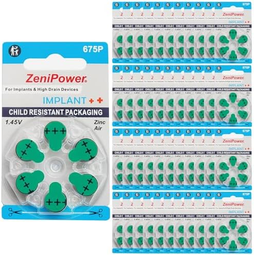Mercury Free (0% Hg) Extra High Power Cochlear Implant BTE Speech Processor Batteries Zinc Air 1.4V Size 675P, 675CI, Implant Plus (240 Batteries)