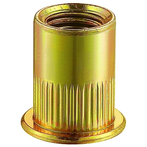 Rivet Nut 1/2-13UNC 20Pcs Yellow Zinc Plated Finish Flat Head Rivnut Threaded Insert Nut Knurled Body