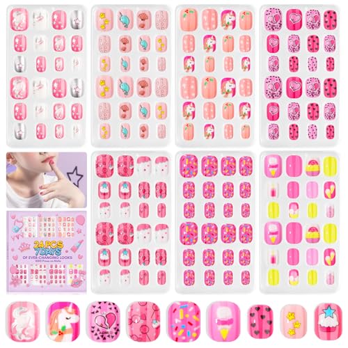 SAVILAND Press on Nails for Kids 168PCS: Kids Press on Nails for Girls Colorful Patterns Kids Fake Nails Strong Adhesion Short Square False Nails Acrylic Nails Nail Art Christmas Gifts 8-12 Years