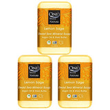 One With Nature Dead Sea Mineral Lemon Sage Bath and Body Soap Bars - 7 Oz 3 Pack Lemon Soap Bar with Dead Sea Salt, Shea Butter, Argan Oil and Over 20 Essential Minerals - Ideal for All Skin Types