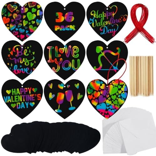 JOYIN 24 Packs Valentines Day Cards with Scratch Heart Paper, Magic Color Heart Rainbow Scratch Cards for Kids Crafts and Art Classroom Exchange, Valentine's Party Favors