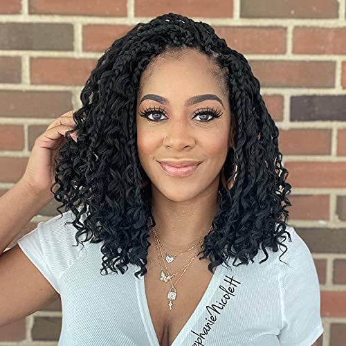 8 Packs Box Braids Crochet Hair With Curly Ends 12 Inch Goddess 3X Bohemian Braiding for Black Women(12(8Packs), 1B)