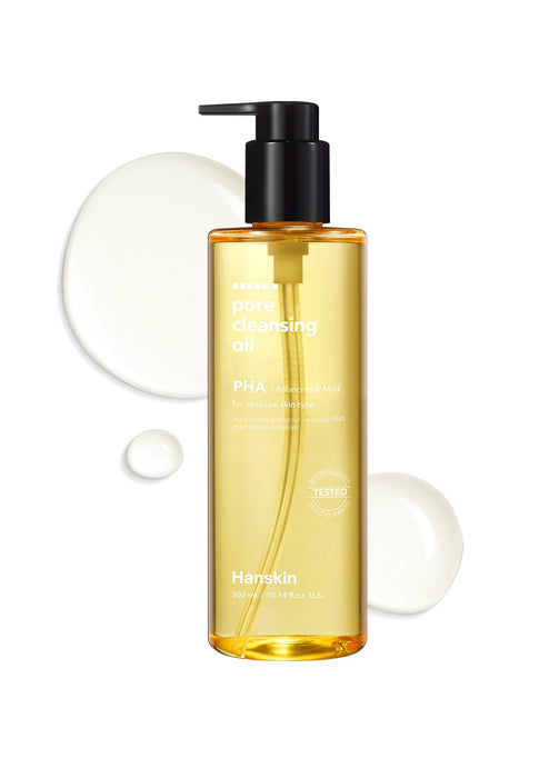 Hanskin Pore Cleansing Oil, Oil Cleanser for Face, Makeup Blackhead Remover, Korean Cleanser for Sensitive Skin [PHA] (10.14 oz)