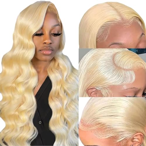 30Inch 613 Body Wave Lace Front Wigs Human Hair Pre Plucked with Baby Hair 200% Density Glueless Human Hair Wigs for Women 13x6 Light Blonde HD Transparent Lace Front Wigs