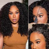 Fynokeh Wear and Go Glueless Wigs Human Hair Pre Plucked Pre Cut 6x4 Hd Lace Closure Wigs Human Hair 20 Inch Kinky Curly Human Hair Wig 250% Density Ready to Wear Glueless Wigs Natural Black