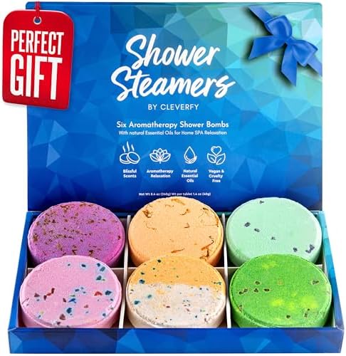 Cleverfy Shower Steamers Aromatherapy - Variety Pack of 6 Shower Bombs with Essential Oils. Self Care Birthday Gifts for Women and Valentines Day Gifts for Her and Him. Blue Set