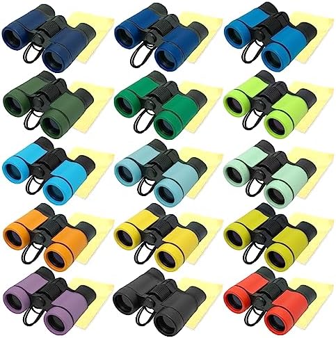15 Pcs Kids Binoculars Set - Shockproof Mini Compact Binoculars - Toy Safari Binoculars FoldingTelescope Gifts for Age 3-12 Years Old Boys Girls Bird Watching Hiking Camping Outdoor Play Party Favors