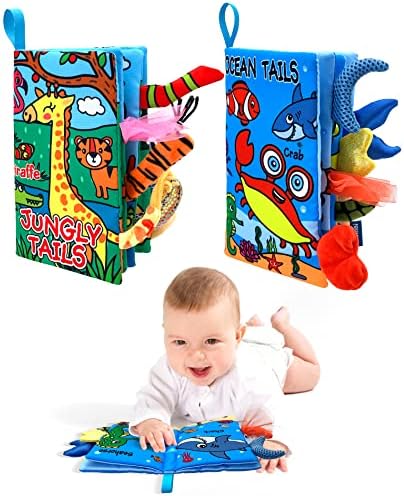 Baby Cloth Books 2PCS High Contrast Sensory Crinkle Book for Babies Tummy Time Early Learning Infant Toys for 0-18 Months