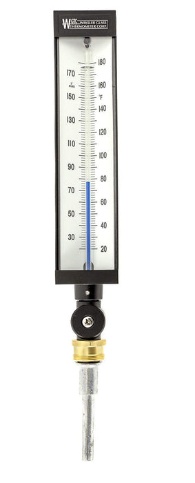 WGTC Thermometer AS5H936 9" Scale, 3-1/2" Stem Length, 20/180°F Temperature Range Blue Spirit Filled Industrial Thermometer with ABS Case, and Adjustable Angle Stem