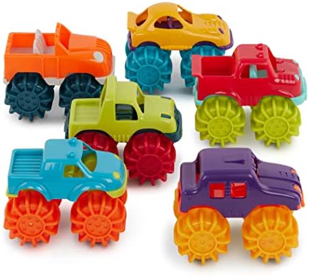 Battat – Plastic Toy Cars – 6-Pack & Storage Bag – Colorful Toddler Trucks – Easy To Clean – 2 Years + – Mini Monster Trucks