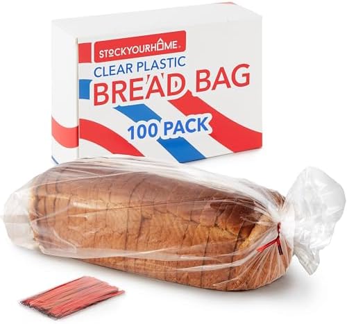 200 Pack Clear Plastic Bread Bags for Homemade Bread Adjustable and Reusable Large Disposable Storage Bag with Twist Ties for Fresh Home-Made Sourdough Loaf, Freezer Safe Airtight BPA-Free