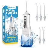 GENKENT Water Dental Flosser Cordless for Teeth Cleaning 300ML Dental Oral Irrigator 3 Modes 5 Tips Rechargeable Waterproof Electric Flossing for Home Travel (White)