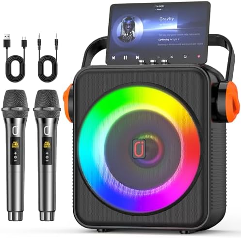 Karaoke Machine with 2 Wireless Microphones for Adults, Portable Bluetooth 5.3 Karaoke Speaker with 6.5" Full-Range Speaker, PA System with DJ Lights & Echo Effect, Support TWS/TF Card/USB/AUX/Live