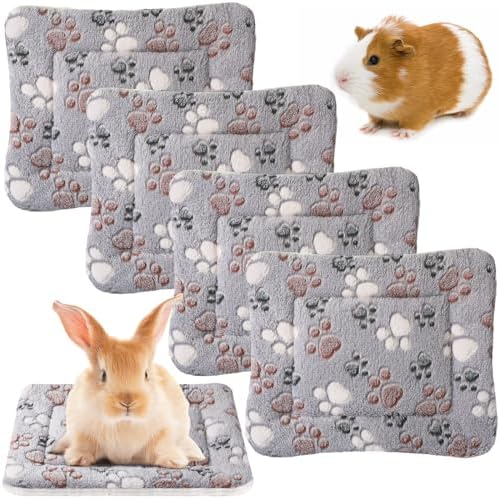 4 Pack Ultra Soft Dog Cat Bed Mat with Cute Prints Reversible Fleece Dog Crate Kennel Pad Cozy Washable Thickened Hamster Guinea Pig Pet Bed Mat for Small Animals(13 x 10 Inches,Light Gray)
