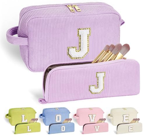 YOOLIFE Valentines Day Gifts - 2 Pcs Initial Makeup Bag Cosmetic Bag for Teen Girl Friend Birthday Gifts for Women Girls Her