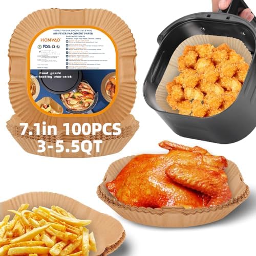 Air Fryer Paper Liners for 3-5.5 Qt, 7.1 x 7.1 inch Thickened Square Disposable Parchment Liner compatible with Ninja AF141/Chefman/Instant Pot/Cosori Airfryers