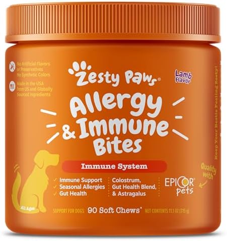 Zesty Paws Dog Allergy Relief- Dog Itching Skin Relief- Dog Probiotics for Itchy Skin and Itchy Ears- Dog Allergy Paw Relief- Dog Allergy Chews- Dog Itch Relief - Dog Skin Allergy Relief - Lamb - 90ct