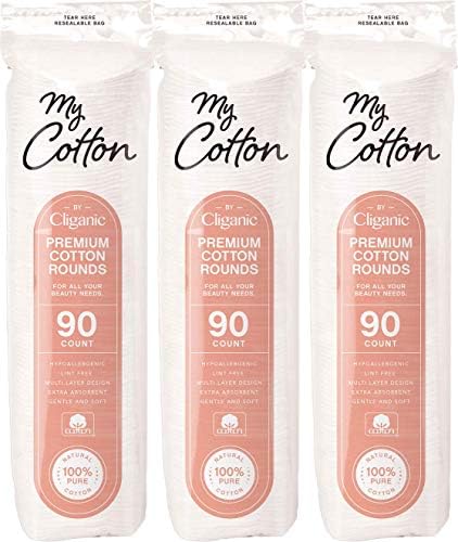 My Cotton Premium Cotton Rounds for Face (3 Pack) | Makeup Remover Pads, Hypoallergenic, Lint-Free | 100% Pure Cotton