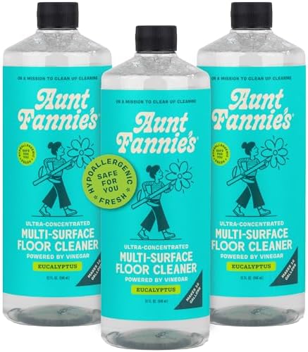 Aunt Fannie's Ultra Concentrated Floor Cleaner Vinegar Wash, Multi-Surface Floor Cleaner For Mopping, Makes 16 Gallons, Eucalyptus Scent, 32 oz. (Pack of 3), Packaging May Vary