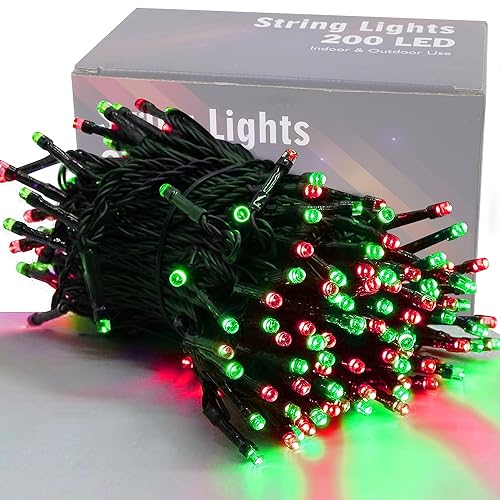 HOME LIGHTING 66ft Christmas Decorative Mini Lights, 200 LED Green Wire Fairy Starry String Lights Plug in, 8 Lighting Modes, for Indoor Outdoor Xmas Tree Wedding Party Decoration (Red & Green)
