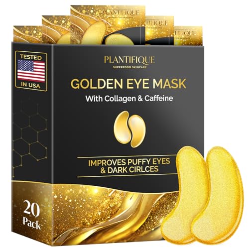 PLANTIFIQUE Gold Eye Patches for Puffy Eyes | 20 Pairs | Valentines Day Gifts Under Eye Masks for Dark Circles | Puffiness Eye Gels | Eye Mask Skincare