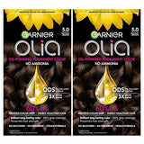 Garnier Hair Color Olia Ammonia-Free Brilliant Color Oil-Rich Permanent Hair Dye, 5.0 Medium Brown, 2 Count (Packaging May Vary)