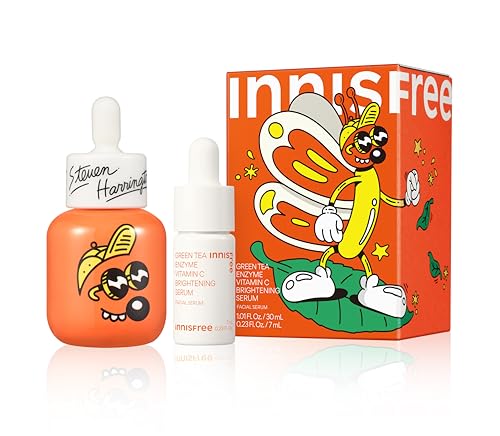 innisfree Green Tea Enzyme Vitamin C Brightening Serum for Dark Spot Fading, Korean Face Vitamin C Serum for Glow