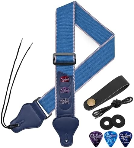 BestSounds Guitar Strap - Strap for Acoustic, Electric and Bass Guitars with Leather Head and Pick Holder Pockets