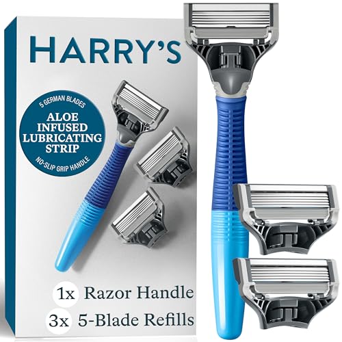 Harry's Shaving Kit for Men - Razor Handle and 3 Razor Blade Refill Cartridges - Ocean Blue