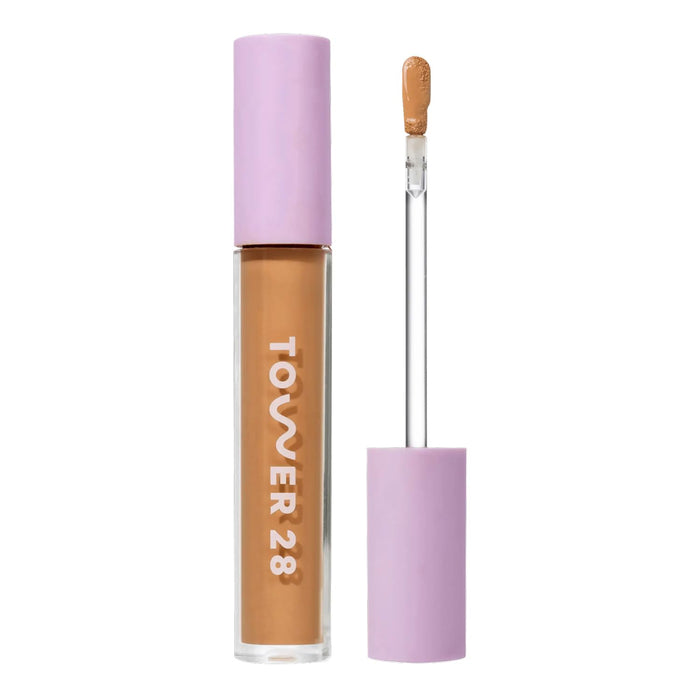 Tower 28 Swipe Serum Concealer - Hydrating Medium-Full Coverage Concealer + Under Eye Brightener - Skin Care Infused Makeup with Hyaluronic Acid + Soothing Centella - 13 Tan/Warm Golden (0.22 oz)