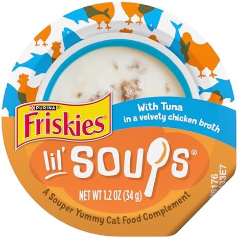 Purina Friskies Natural, Grain Free Lickable Cat Treats Lil’ Soups With Tuna in Chicken Broth - (Pack of 8) 1.2 oz. Cups