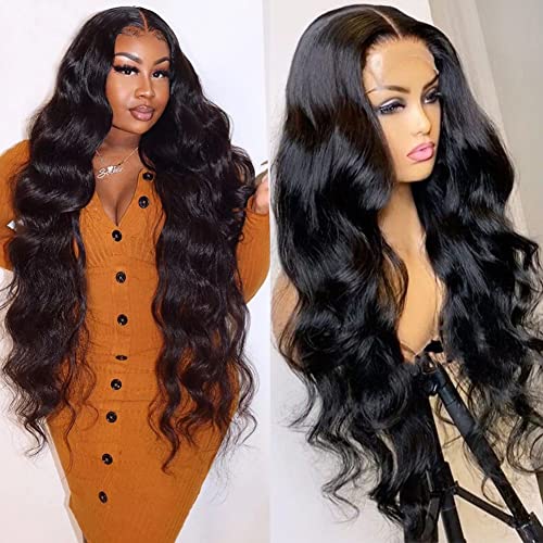 32 Inch 13x4 Body Wave HD Lace Front Wigs Human Hair Pre Plucked with Baby Hair 12A Glueless 180% Density Wigs Human Hair Brazilian Body Wave Virgin Hair Wigs for Black Women Frontal Wigs Human Hair