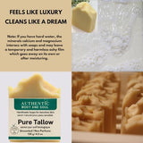 1 Ingredient Organic Tallow Soap for Sensitive Skin - 130 grams plus, Pack of 1 - Unscented and Fragrance Free Beef Tallow Skincare, Naturally Gentle (UNSCENTED) (PURE SINGLE BAR)