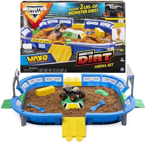 Monster Jam, Monster Dirt Arena 24-inch Playset with 2lbs of Monster Dirt and Exclusive 1:64 Scale Die-Cast Monster Jam Truck