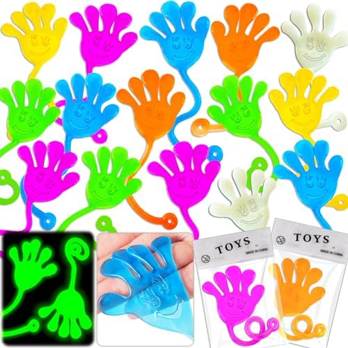 28Pack Glow in Dark Sticky Hands Toys for Kids Easter Egg Basket Stuffers Goodie Bag Pinata Fillers Classroom Prizes Birthday Easter Party Favors Supplies Stretchy Bulk Treasure Box Toys Gift