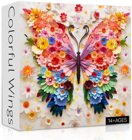 Butterfly Puzzles for Adults 1000 Pieces, Challenging Colorful Flower Butterflies Puzzles Puzzle with Paper Art, Difficult Animal Plant Jigsaw Puzzles for Adults