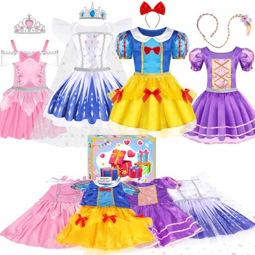 Princess Dress Up, Girls Dress Up Clothes, Role Play Princess Costume Gift Set with Princess Dresses and Princess Toys, Cosplay Pretend Play Toys for Toddler Little Girls Birthday Party Gifts