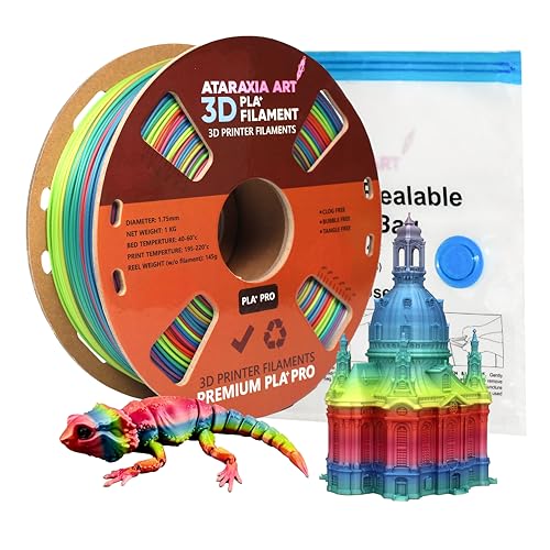 ATARAXIA ART Rainbow PLA Filament 1.75mm, Rainbow 3D Printer Filament, Multicolor Fast Color Change PLA Filament 1.75mm +/- 0.02mm, 1Kg/2.2lb Spool, with Filament Storage Bag, Fit Most FDM 3D Printer
