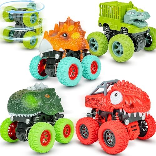 Beestech Dinosaur Toys for 2 3 4 5 Year Old Boys, Push & Pull Friction Powered Dinosaur Monster Truck Vehicles for Toddlers Preschoolers Birthday Gifts